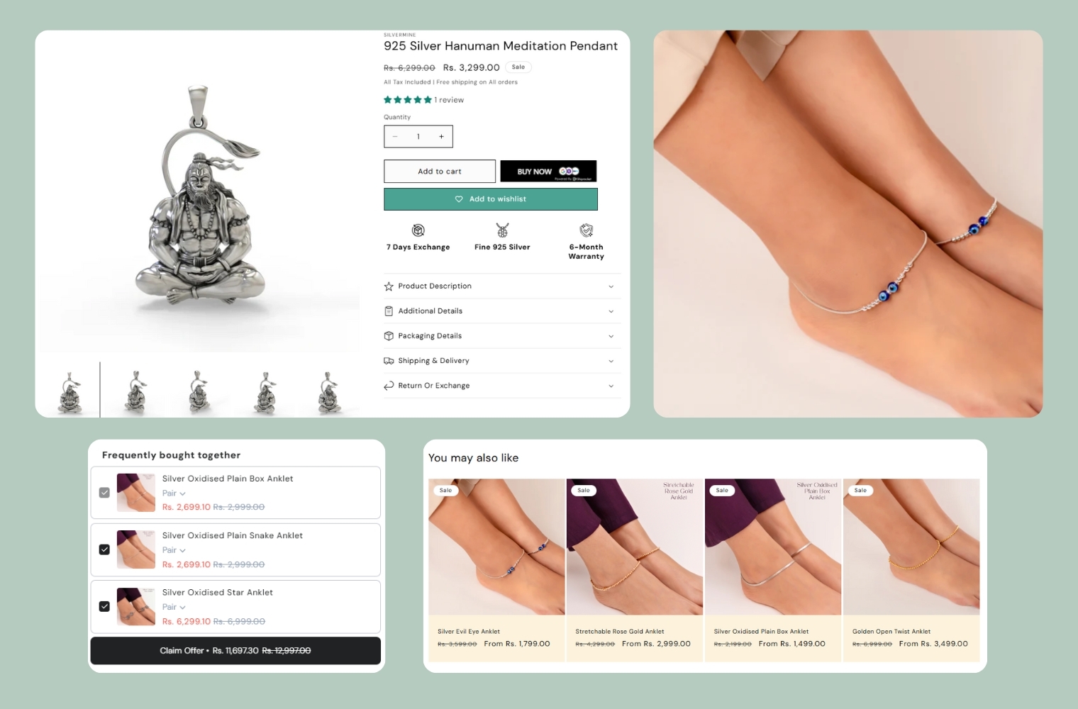 Silver Mine Hanuman Pendant